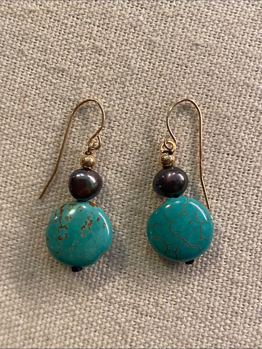 10K Rose Gold Turquoise & Peacock Pearl Drop Earrings 3cm